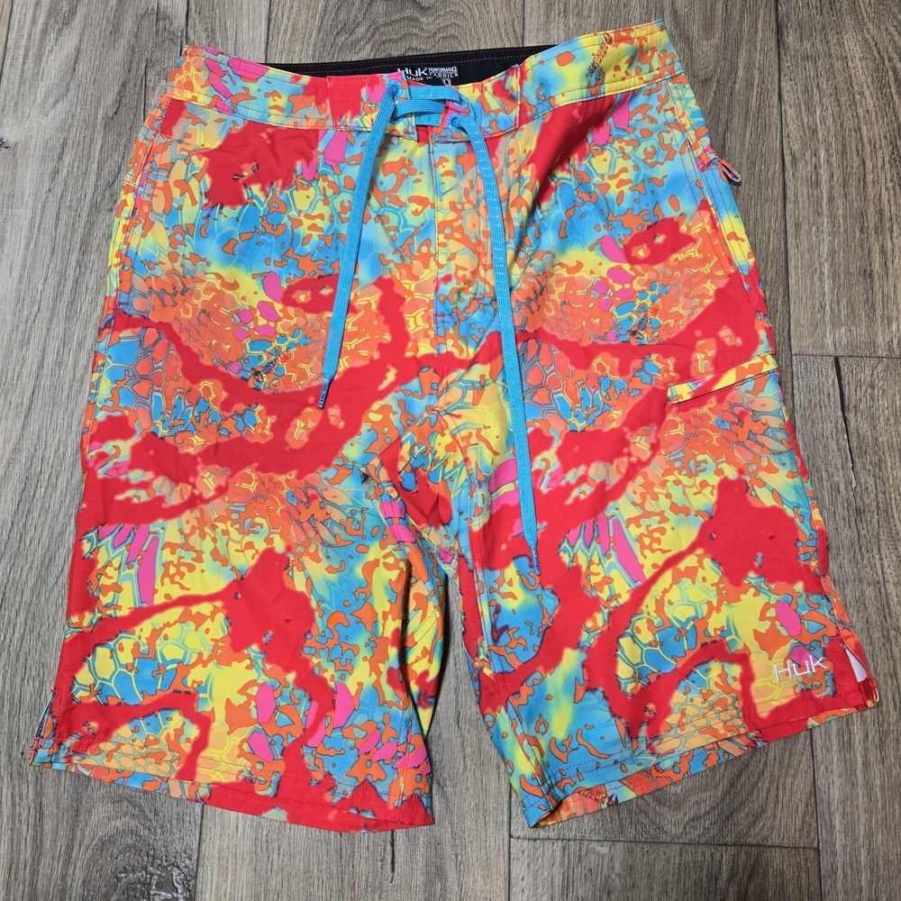 HUK‎ Kryptek Obskura Loki Mens 30-32" Fishing Board Shorts Swim Trunks